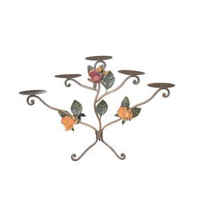 Vintage Metal Toleware Rose Accented 5 Arm Pillar Candle Candelabra 21"X15"X6"